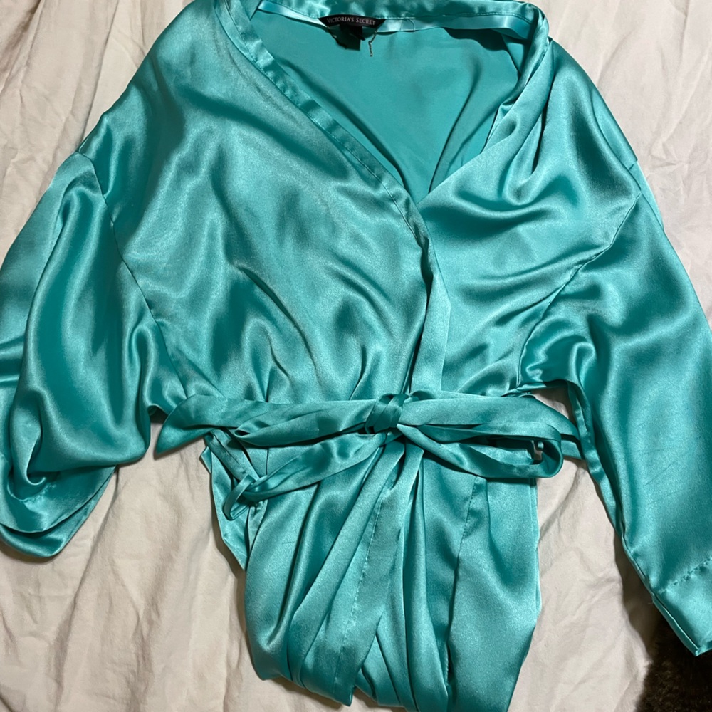 Teal silk robe